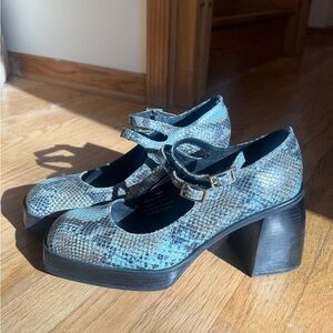 Free People Blue Snakeskin Heels